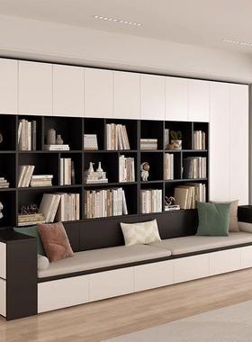 沙物发书柜柜一体客厅满墙柜书组合多功能家COM用带卡座书架背景