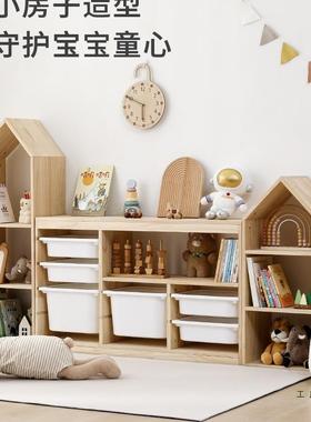 儿童玩具收纳柜实木小品孩汽车置用QWC绘本书架物架二合一宝宝纳