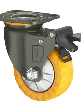 SUJ05S-01A向PO向1荣4寸带双刹车橙色PU聚氨酯万脚轮J05S-0A-100-