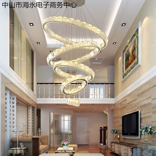 复式楼水晶大吊灯现代轻奢楼