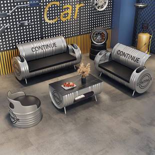 风沙发接俱乐部业等候休282息区会客工作室待店铺创意油桶茶几工