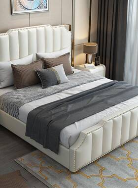 现LQQ代轻床奢主双人床1.8米卧婚床简公主床卧室皮床高箱储物约软