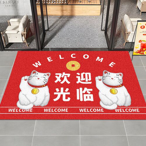 进门地垫丝圈门垫欢饮光临入户门大门口喜庆红地毯除尘家用防滑垫