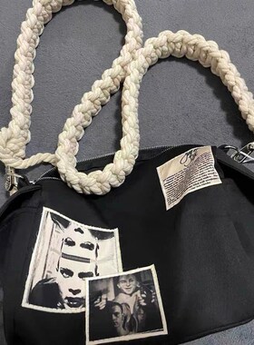 THOG25现货 必入款!贴布暗黑帆布斜挎单肩包raf风多拉链肩带