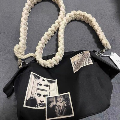 THOG25现货 必入款!贴布暗黑帆布斜挎单肩包raf风多拉链肩带