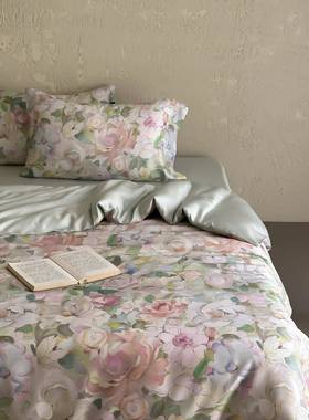 美式印花80冰S精天丝四件套夏季凉感丝兰床床笠款被套GAR裸睡上用