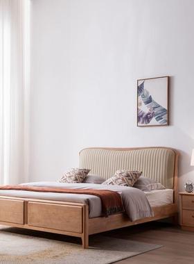 全实木床现17114代约白木1.8米双人床卧室软靠1.5米简气压橡储物