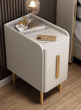 全实木岩皮质极简约代迷你床头柜卧室网智66573能红轻板奢超窄现