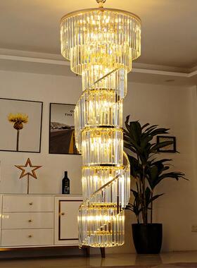 欧式ODB复式楼大吊灯墅厅楼中楼轻水晶奢别灯大厅旋转楼客梯灯长