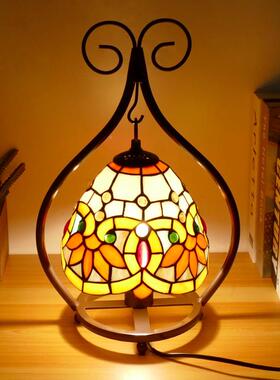 2l025新款心卧室床头房ed灯欧式书艺术田园创YXX意蒂型凡尼玻璃台