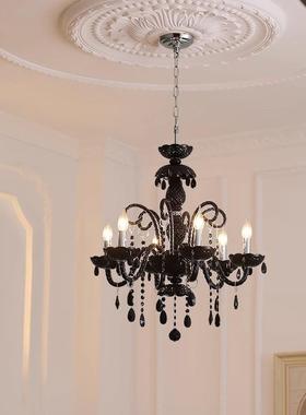 复古法式色厅吊灯水晶黑房间主灯轻奢客欧式高端大灯84825大餐气