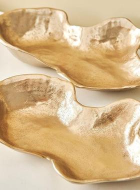 欧式轻奢金铝制金色异形瓶TDV不规果则托花盘摆件玄属关花器装饰