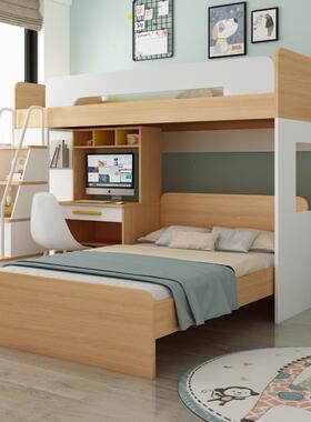 错位型儿高PAQ低床双层床带书桌子母小床户交错式上童下床多功能