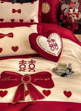 公主结婚喜庆棉床品四件CRI风套抱枕含芯件装婚纯庆十新房布置红