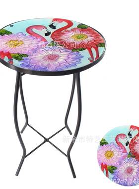 圆形琉LEZ火烈璃鸟高茶铁艺茶几复古美式户外客厅款几