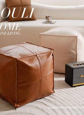 #懒人地坐墩闲置旧衣服收板窗纳发沙矮凳客KLF厅飘搁脚凳皮质蒲团