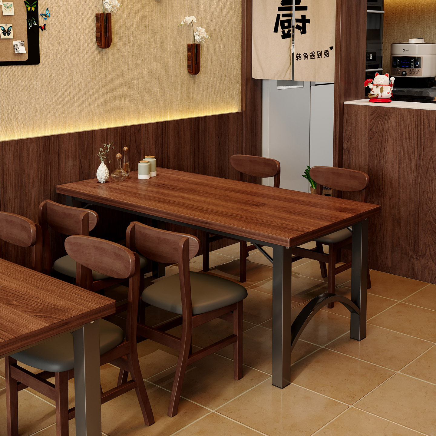 快餐店商用长方形铁艺餐桌椅