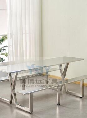 工不DVY锈钢餐桌4人厂餐厅饭桌公椅司桌子职工堂餐食桌加厚