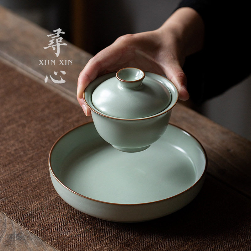 天青汝窑复古茶承壶承干泡台壶托茶具配件家用陶瓷茶壶垫开片新品