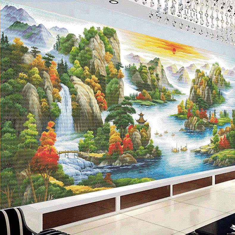 幅蒙娜丽莎十字绣2大千02YUD4新款里江山客厅风景满绣线绣手工自