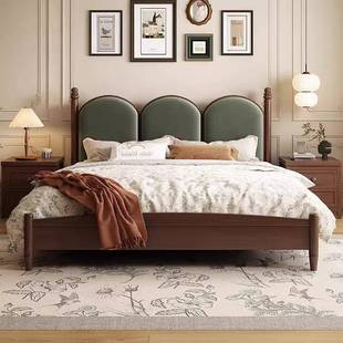 中卧古风实木床主m双人FAG1.8大床白色法式 复古中风小户型软包结