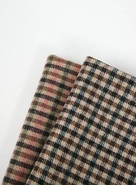 2格025现色货双面麦呢TYO格子毛呢面料小千鸟织粗纺羊呢绒大衣布