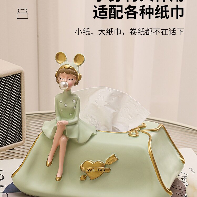 创意奶油风轻奢女孩纸巾盒摆件