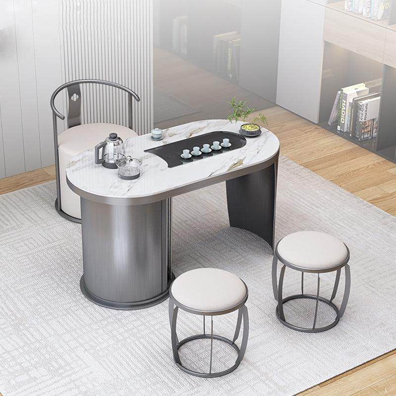 轻奢动高端合岩板SAS客厅家用商务茶桌椅组简约活盘茶台几原装茶