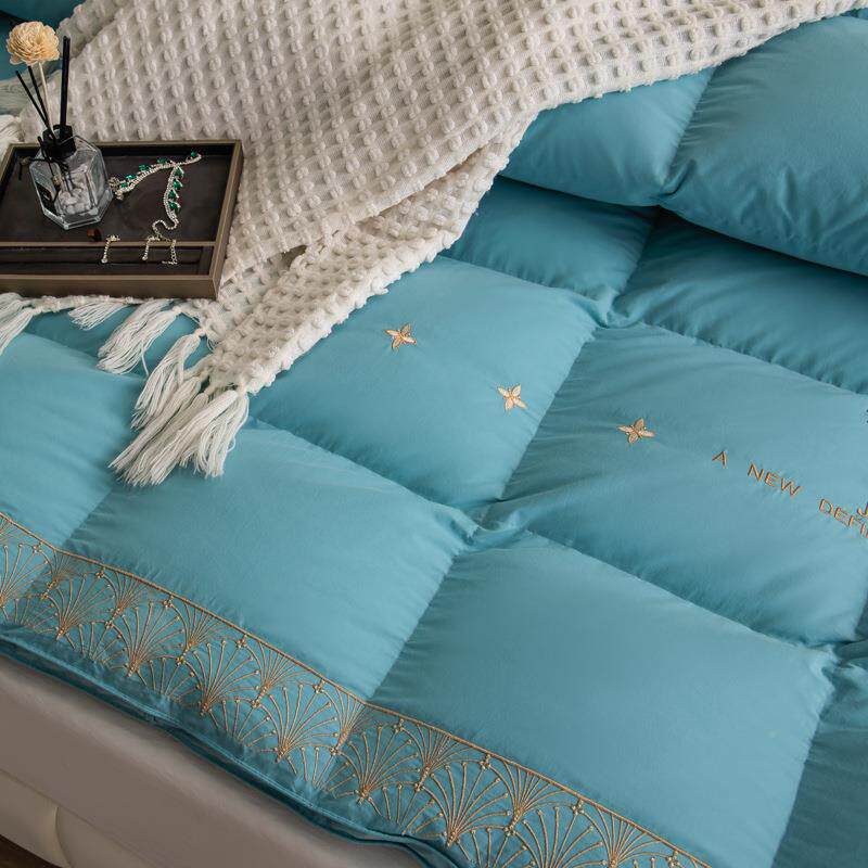 纯棉刺双SQsx1绣用层体羽绒被立壳静音款自充绒家被罩扇形花