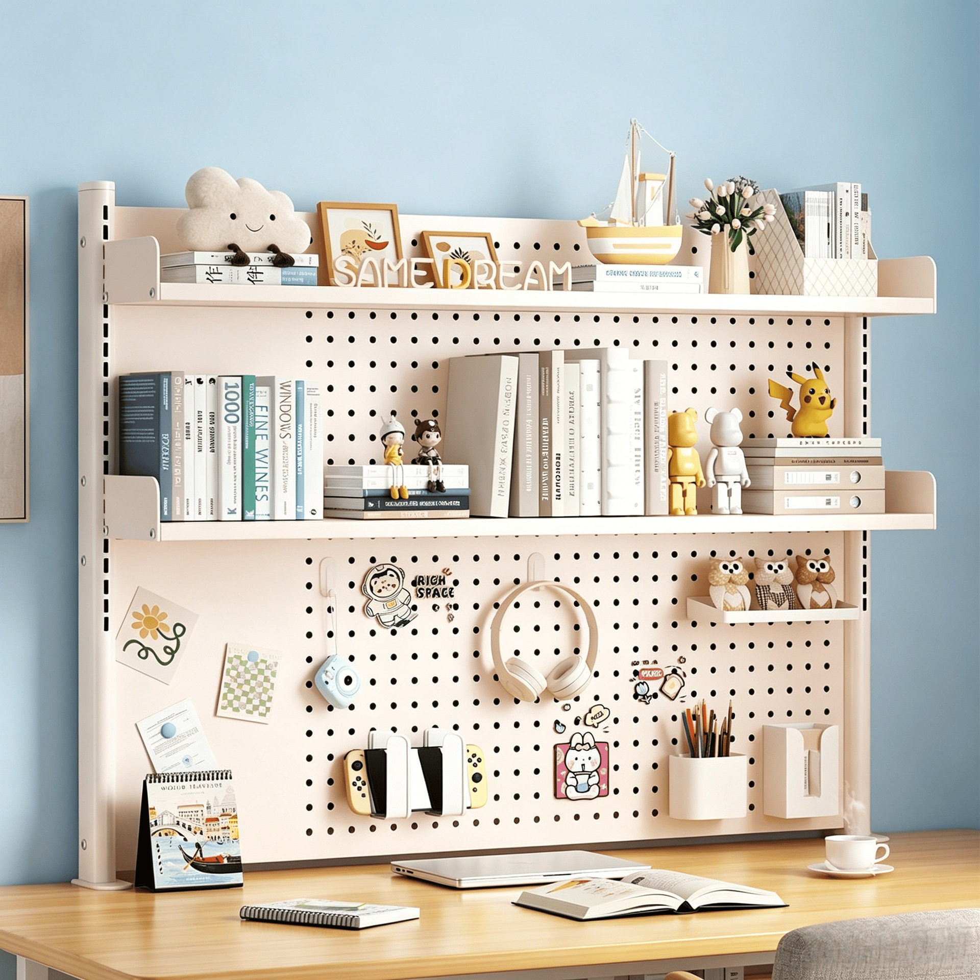 金属边框桌上书架带洞洞板多功能可以升降学生桌面杂物书本整理板