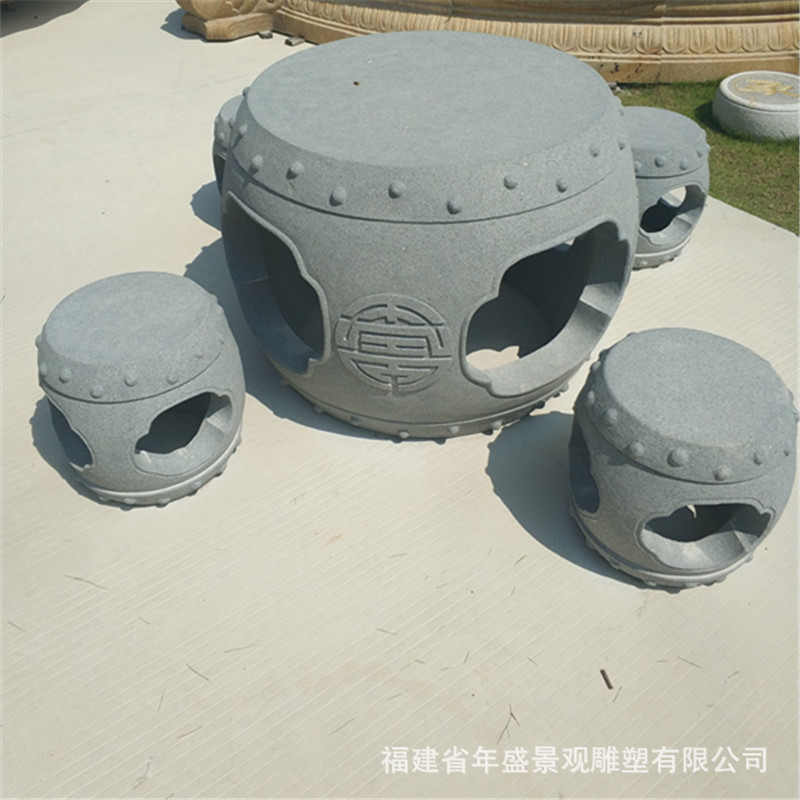 惠安厂家石鼓造型镂空石桌凳