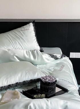 高端00支兰天丝240K458-1四件套黑色蕾丝刺绣被套睡丝滑裸夏季精