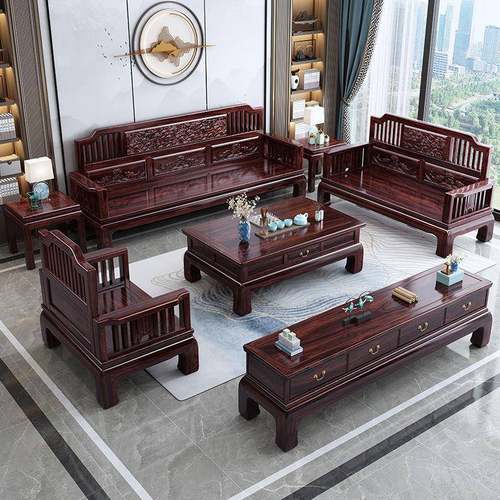 夏新中式乌木金实木沙发组现代FRI简约冬两用贵合妃高档别墅客厅