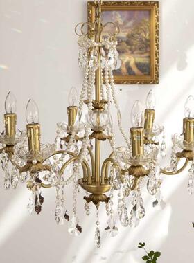 美晶式复古全铜25356珍珠中蜡烛吊灯法式古水眼餐厅卧室轻奢房间