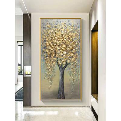 手财绘油发画简树入户玄关装饰画约现代走廊壁画HFH-FCS2轻奢立体