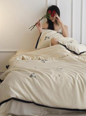 2FXB12464款60支兰精天四件套莱塞尔凉丝感冰丝绣花4小黑边被套床