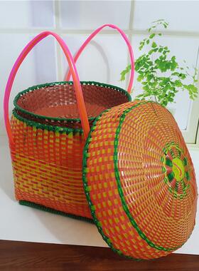 1VPR手提塑料编织篮野带F76T6J5J祭祖手提篮菜篮子食物篮篮餐篮盖