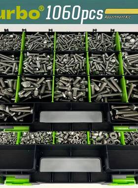 螺栓盒六装160pcs304平不锈钢外YDI0角螺丝螺母组合弹垫螺丝套装