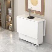 折OVS叠餐桌家用小户型简易功能租可移动轮出房长方多形吃饭带小