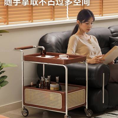 沙发边几可移动茶几客厅QKT用边柜木小家推古车中实小桌子收纳置