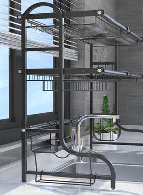 黑色不锈钢9厨房置物架H32C90伸缩款65~0cm水槽碗碟沥水架量三大