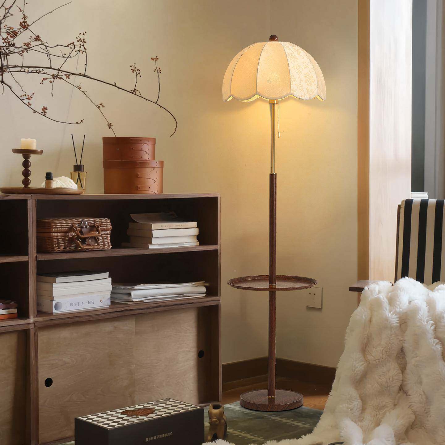 落地86灯法式中古风置物一体客厅围沙发可藤编卧室旁床头柜氛灯L1