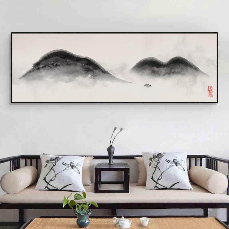 新中式客装画靠饰山大气茶室横书房挂画水墨山水QZ202204卧室厅幅