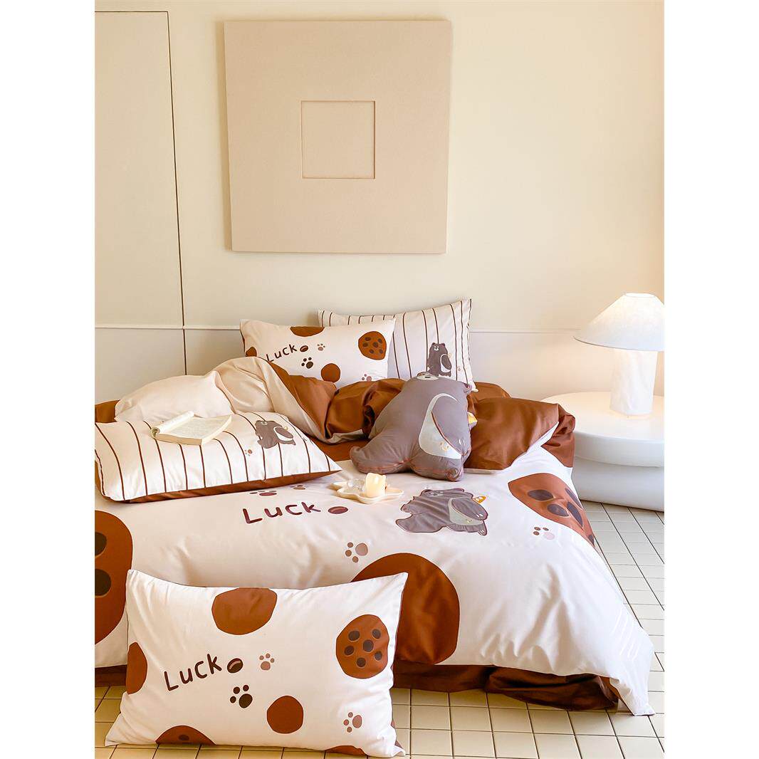 送抱枕可爱卡通100支长绒棉三套四件数码全印花棉DRP儿童床上用〕