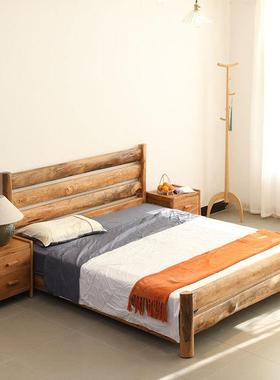 1民宿原木风纯实木床田园复原生态家具米5/1樟JTN米古8木双人床榫