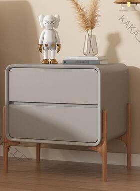 LCP2奢床头柜小实木简KKN约现代极意式简床边轻柜家用卧室型皮质