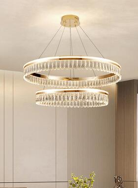圆形双晶层水晶吊灯餐厅灯别86121墅厅照明轻奢水用灯家装饰灯展