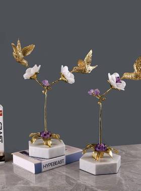 轻理奢电铜鸟白色大石家居艺术W0299摆件卧室客厅视柜家软装居装