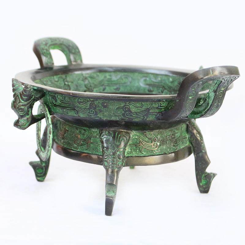 古玩仿古做旧盘菜盘古人食具器鼎食青鼎摆件仿古青铜AZT铜道果具
