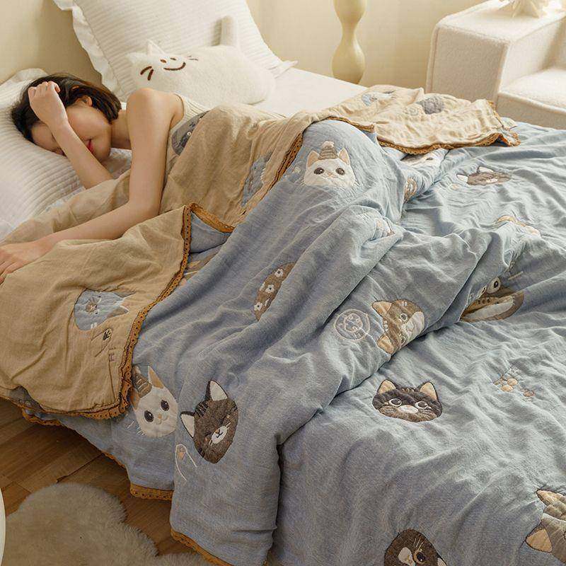 全KBJ棉纱布冬秋云朵纱芙被春秋棉被纯棉五层纱加厚保被暖被毛巾